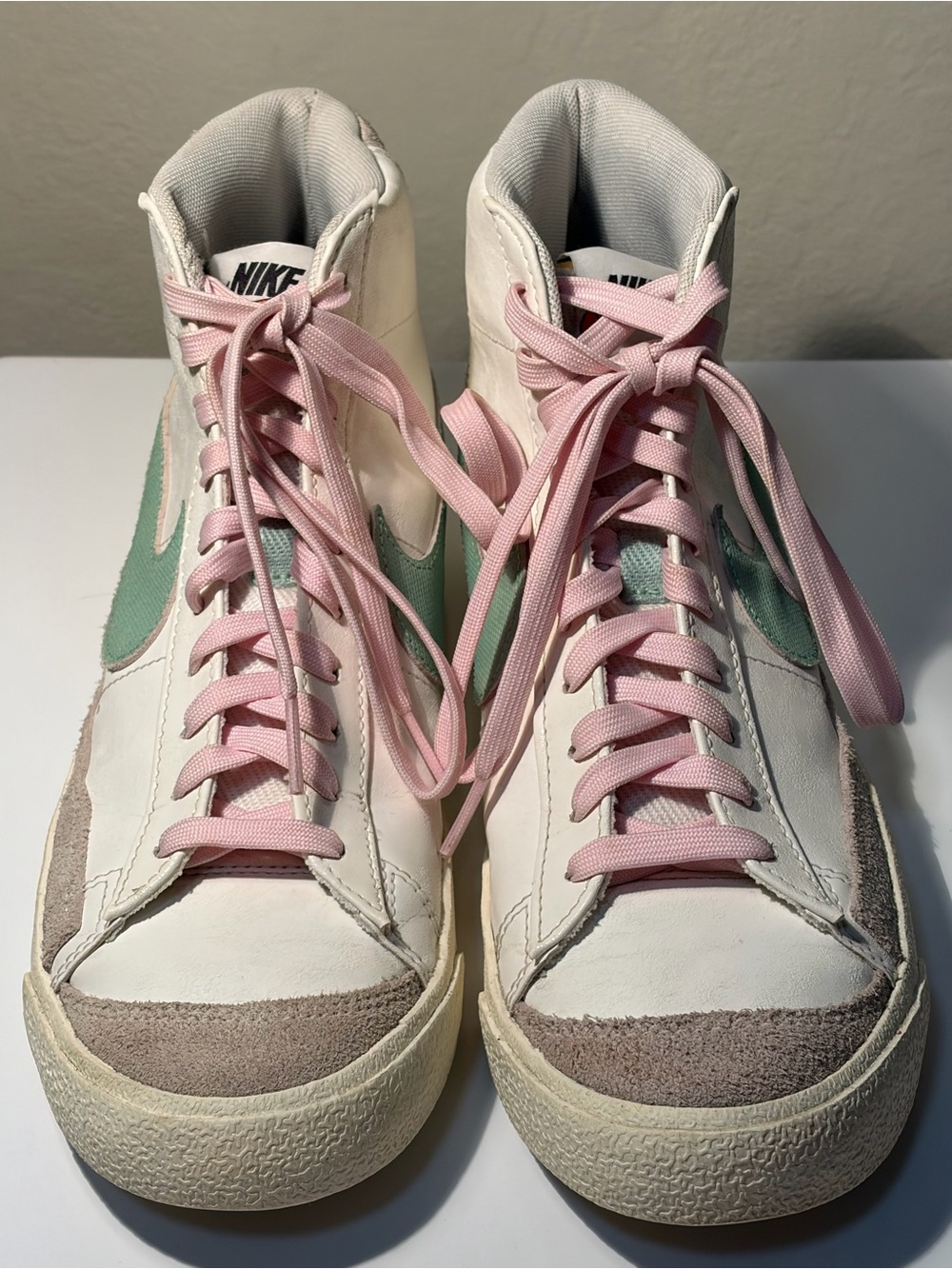 Nike High-Top Sneakers in White, Mint & Pink